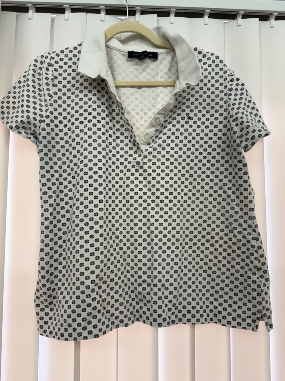 Tommy Hilfiger White Polo with Navy Micro Dot Pattern